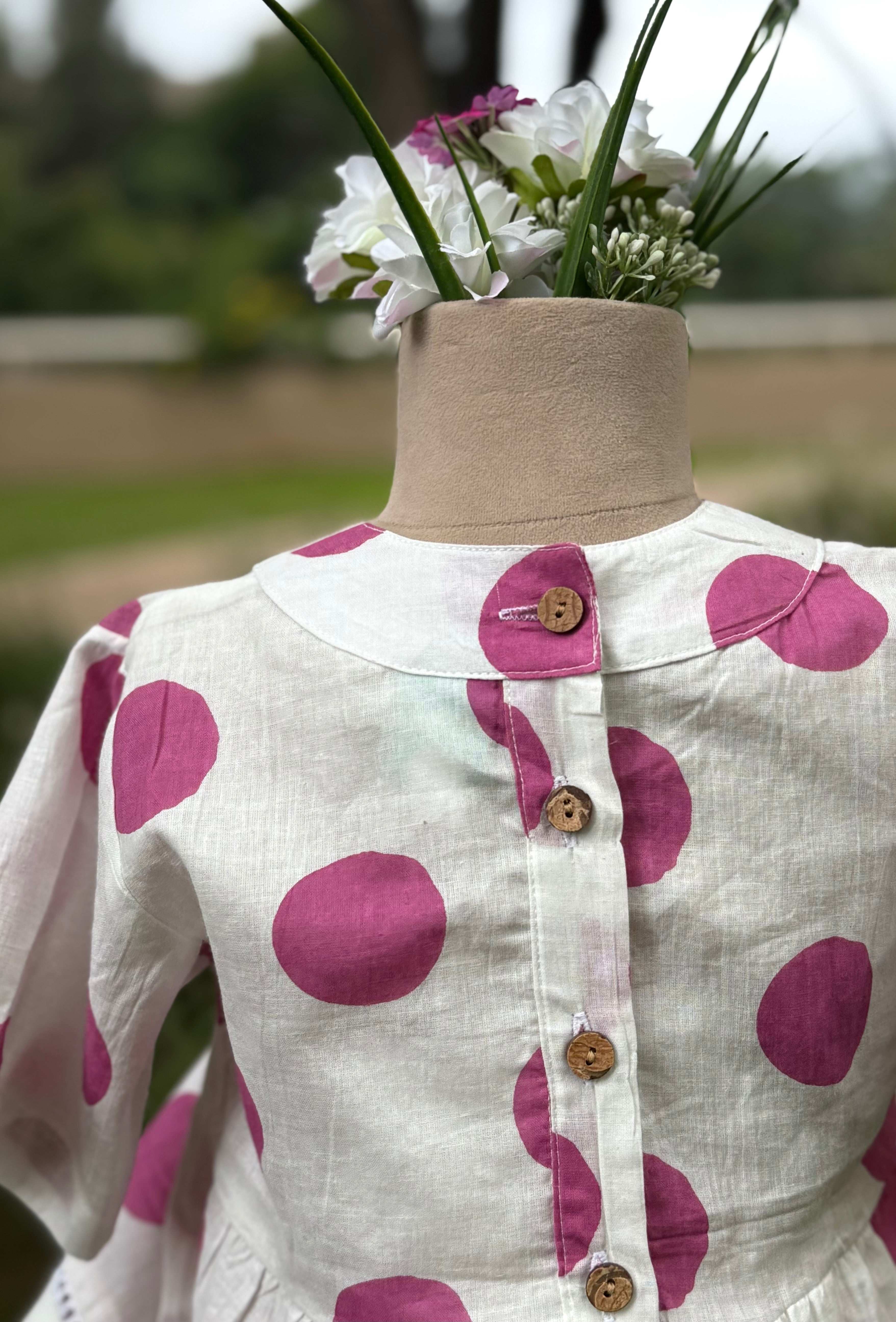 Pink Polka Cotton Girls Set -White