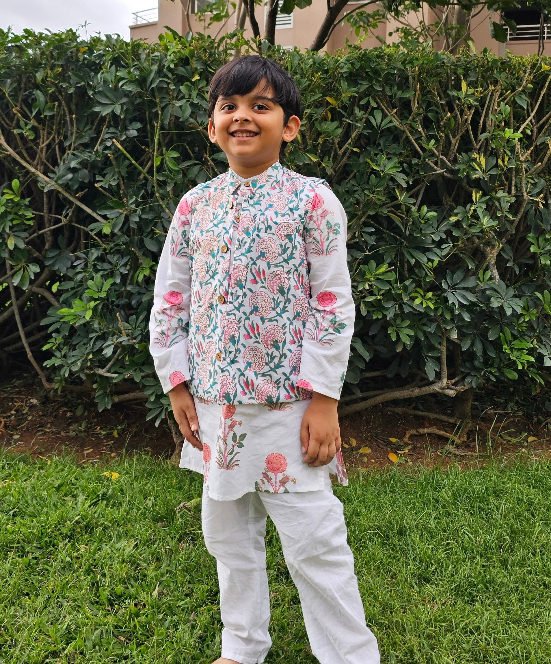 Ayaan 3 Piece Boys Kurta Set - White - Just Little Studio
