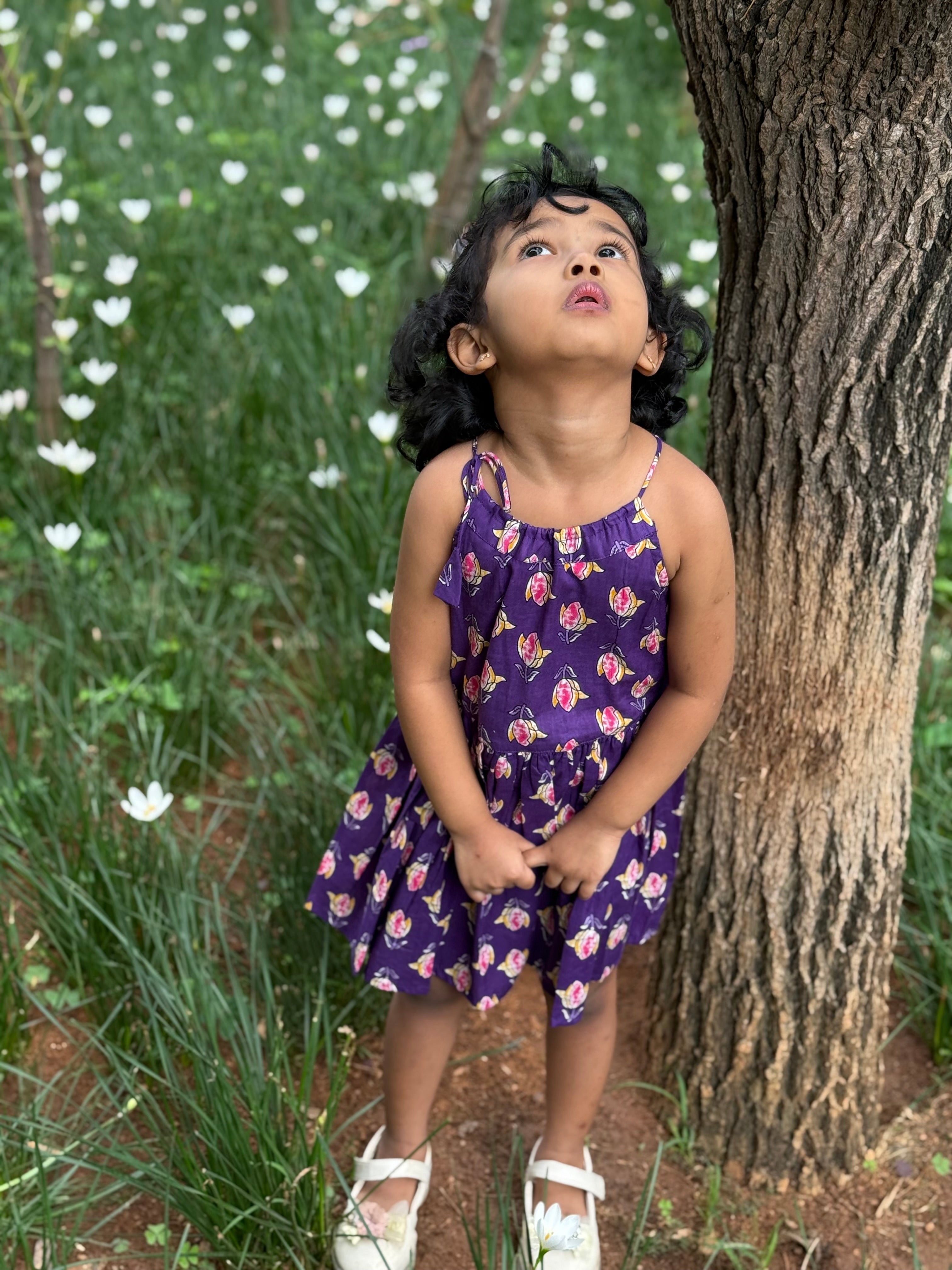 Tulip cotton frock - Purple - Just Little Studio