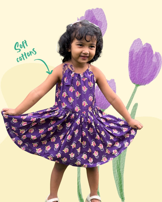 Tulip cotton frock - Purple - Just Little Studio