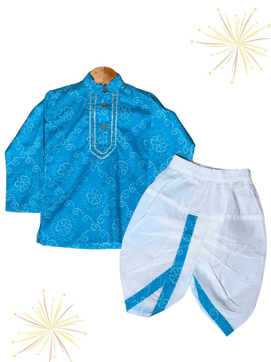 Sagar Boys 2-Piece Cotton Dhoti + Kurta Set - Blue Just Little Studio