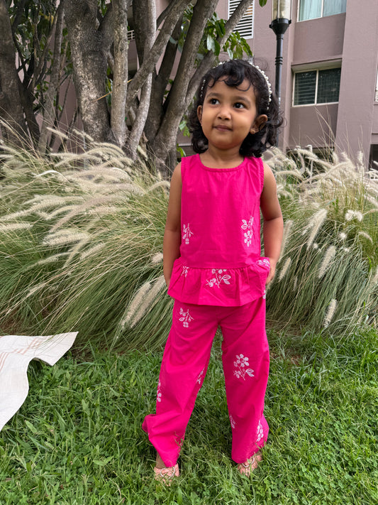 Pink Cross Stitch Flower Embroidered GIrls Set - Just Little Studio