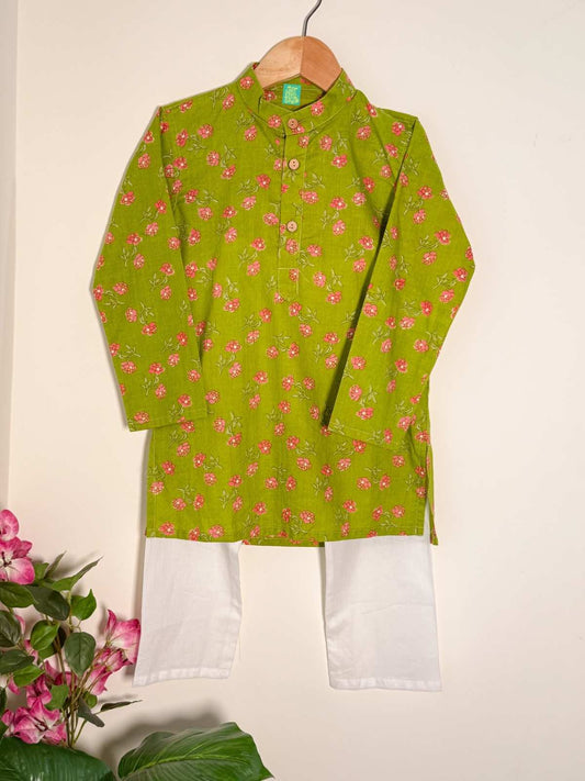 Gulshan Boys 2-Piece  Floral Cotton Kurta Set - Green Just Little Studio