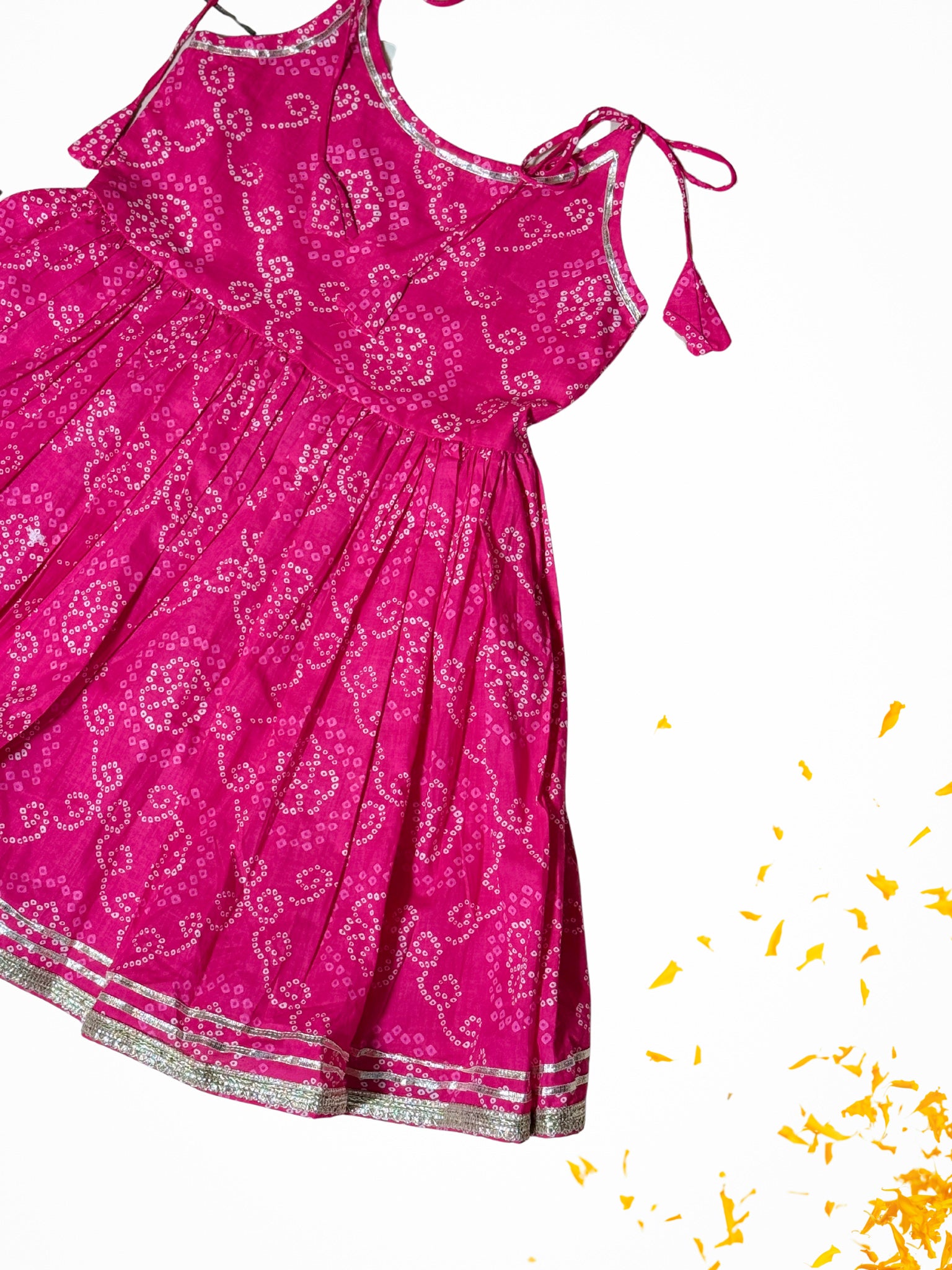 Rangoli Girls Anarkali Set + Matching Potli - Fuschia Bandhani Just Little Studio