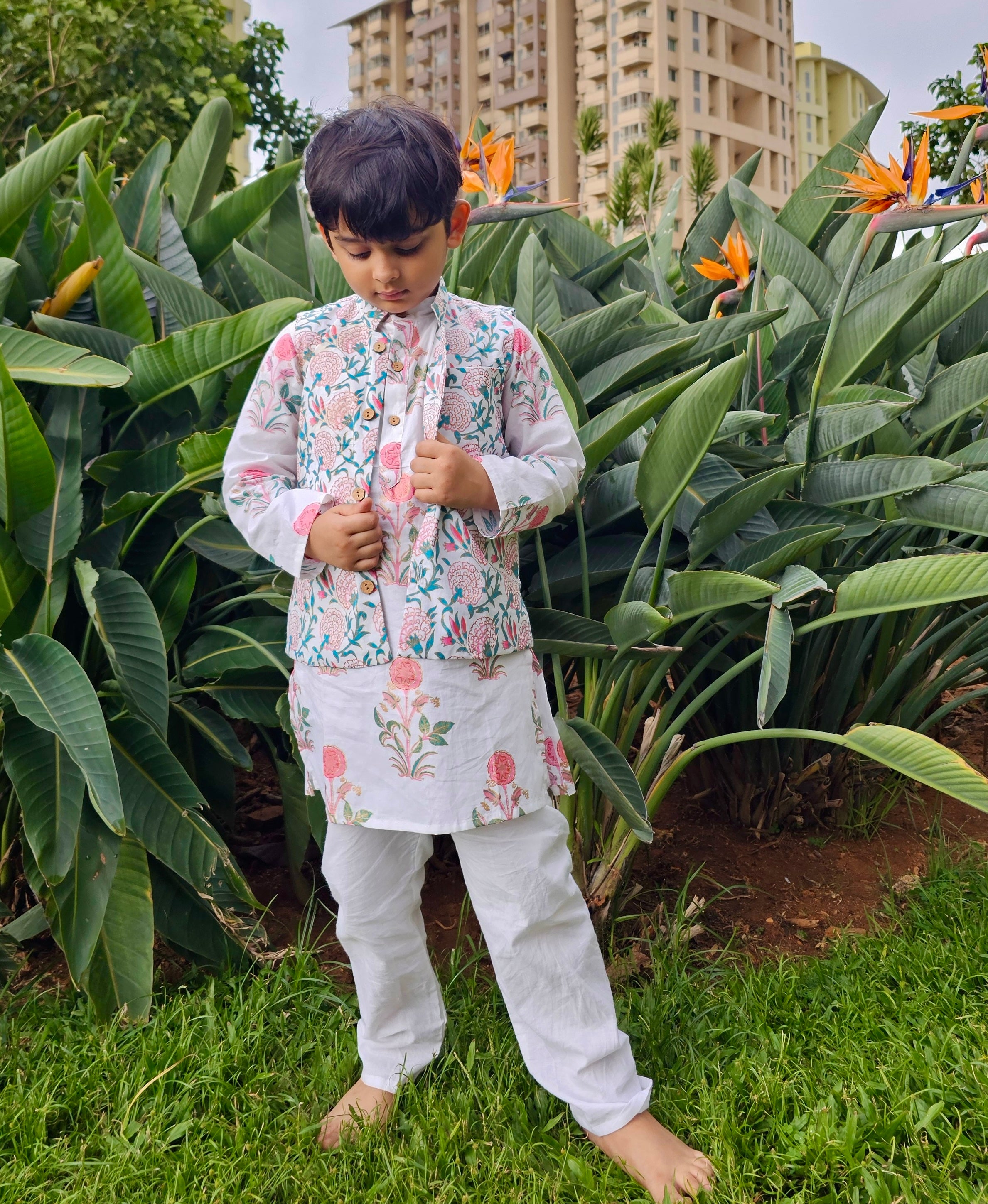 Ayaan 3 Piece Boys Kurta Set - White - Just Little Studio