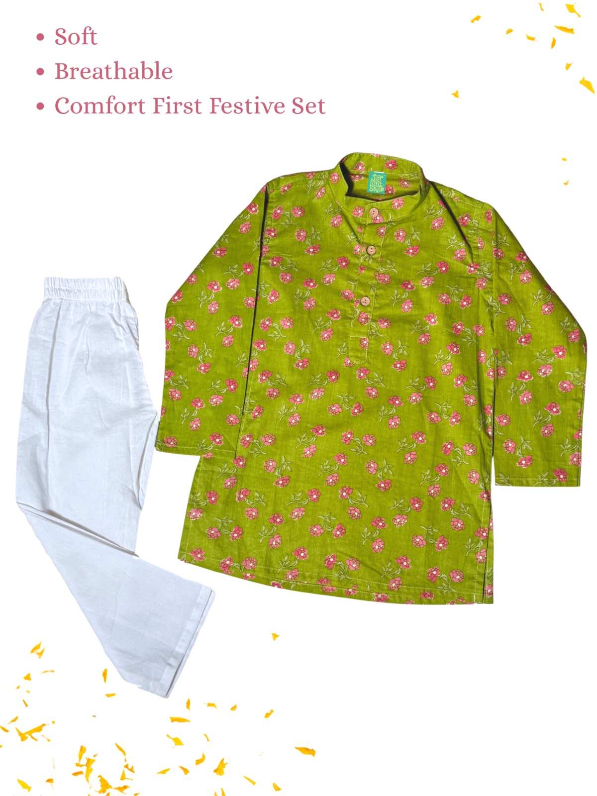Gulshan Boys 2-Piece  Floral Cotton Kurta Set - Green Just Little Studio