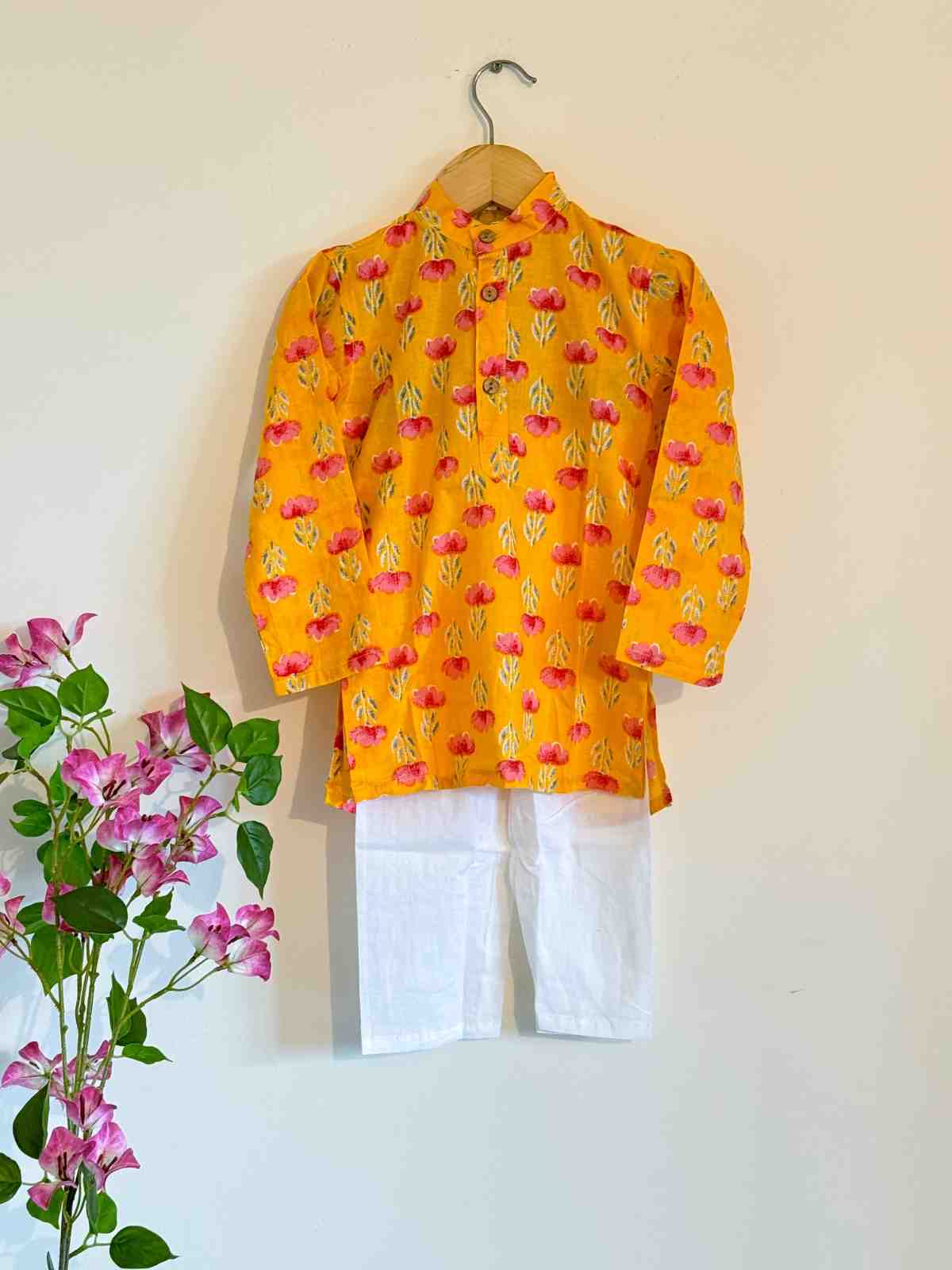 Amber Boys 2-Piece Cotton Kurta Set – Mustard Yellow Just Little Studio