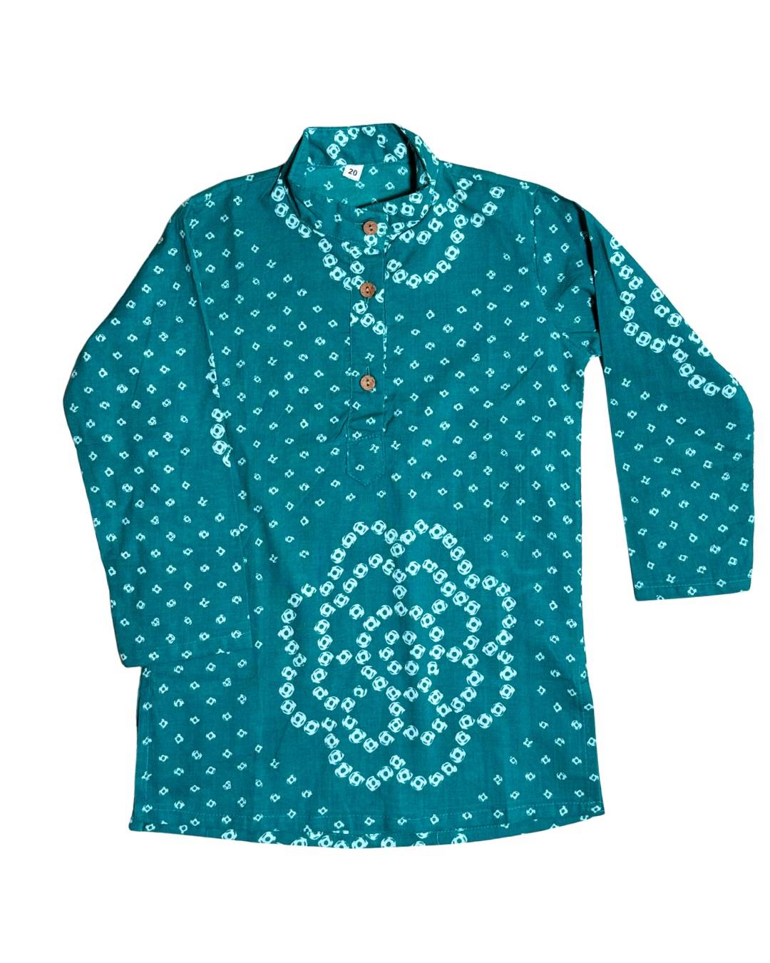 Neel Boys 2-Piece Bandhani Cotton Kurta Set - Teal Just Little Studio