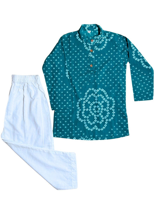 Neel Boys 2-Piece Bandhani Cotton Kurta Set - Teal Just Little Studio