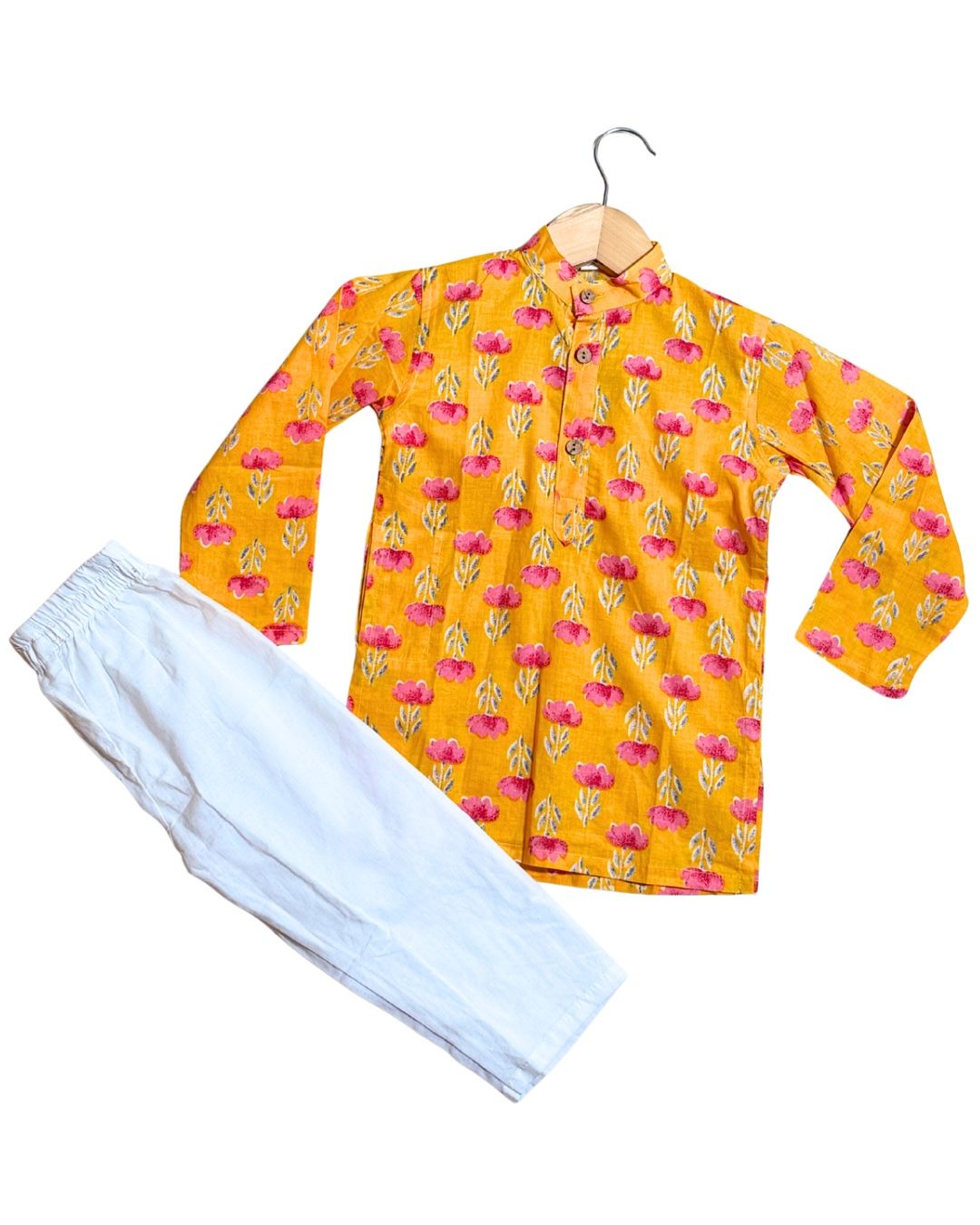 Amber Boys 2-Piece Cotton Kurta Set – Mustard Yellow Just Little Studio