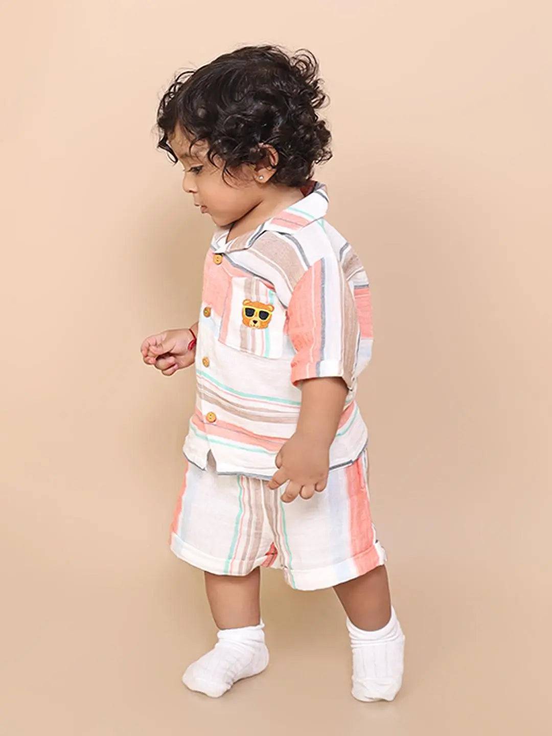 Multi-Stripe Boys Co-ord Set in Double Cloth Muslin Just Little Studio