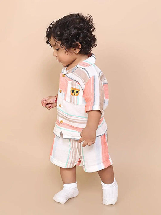 Multi-Stripe Boys Co-ord Set in Double Cloth Muslin Just Little Studio