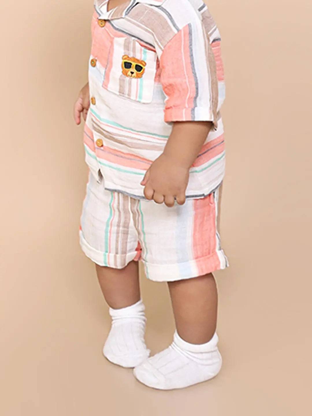 Multi-Stripe Boys Co-ord Set in Double Cloth Muslin Just Little Studio