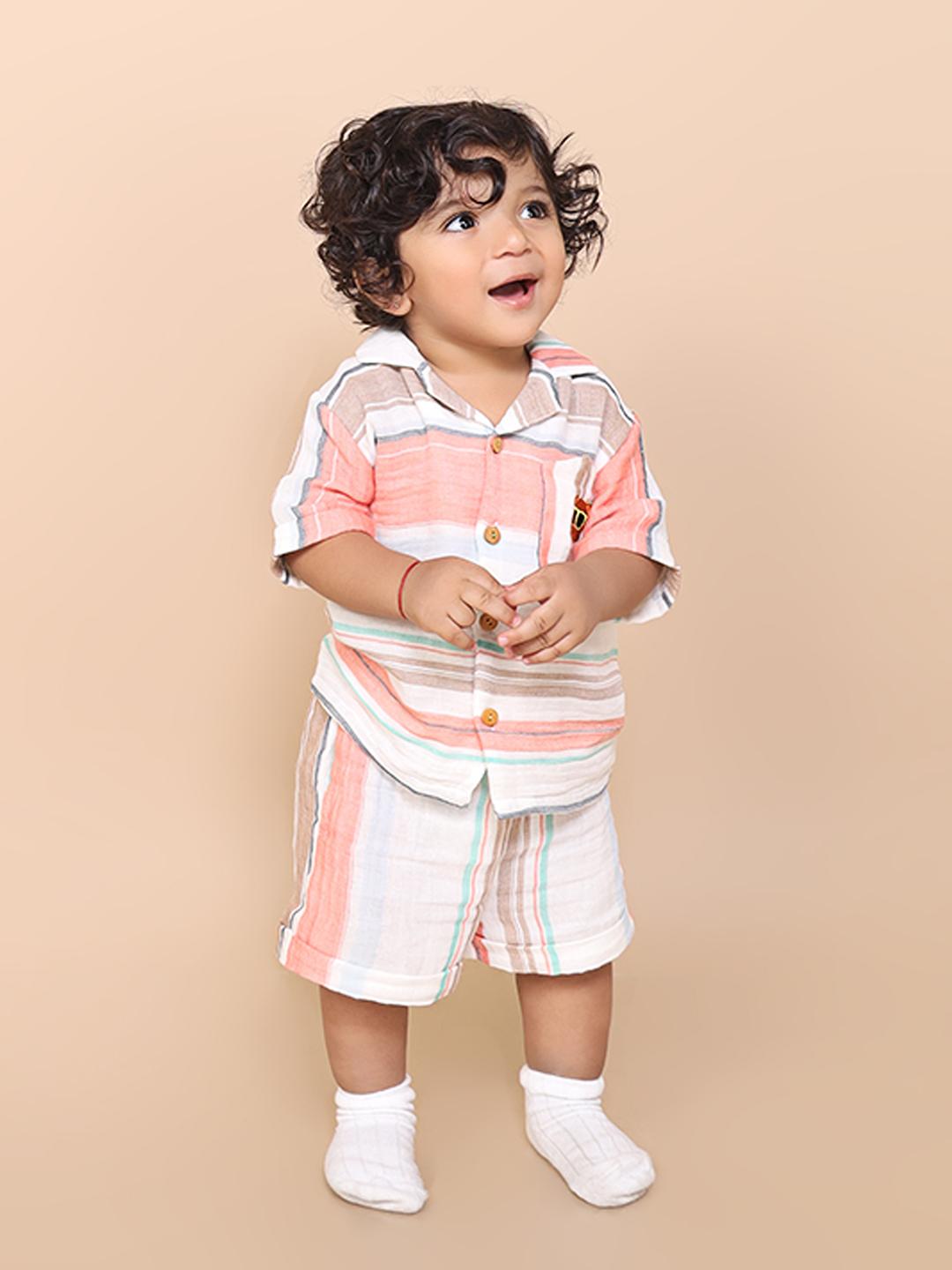 Multi-Stripe Boys Co-ord Set in Double Cloth Muslin Just Little Studio