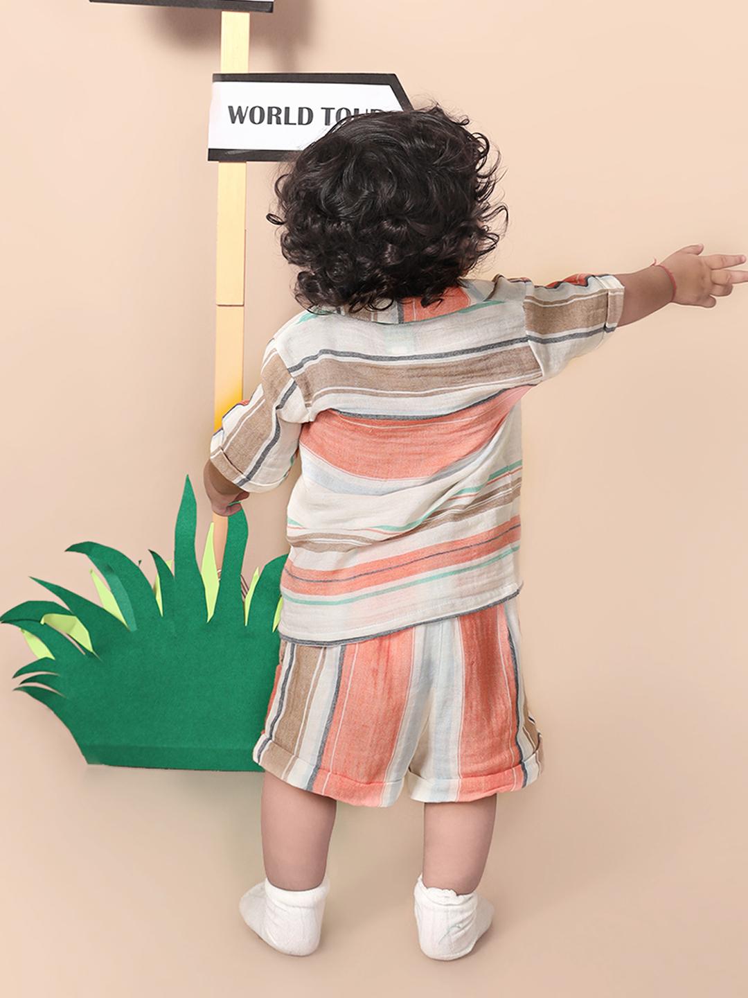 Multi-Stripe Boys Co-ord Set in Double Cloth Muslin Just Little Studio