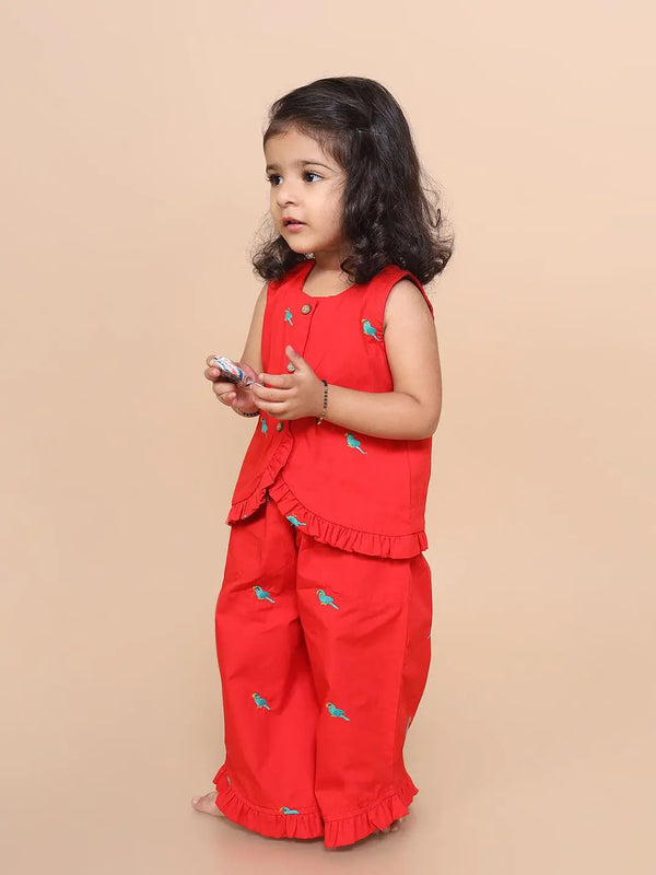 Parrot Embroidery Top & Culotte Set (red) Just Little Studio