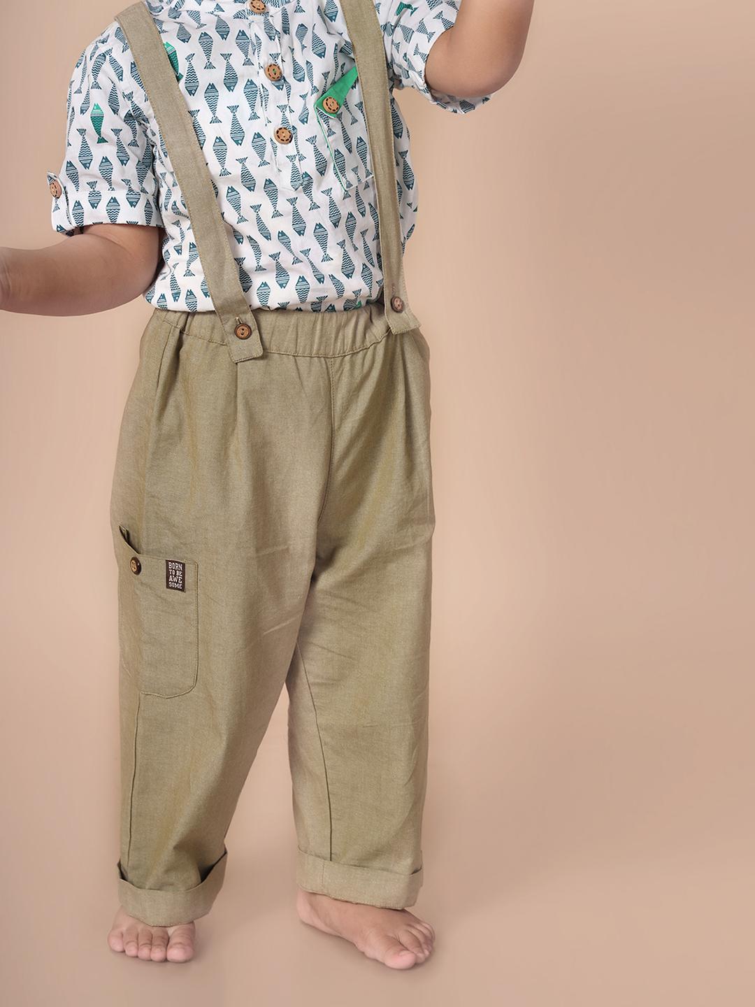 Fish Printed Shirt set with Removable Suspender Pants - Just Little Studio
