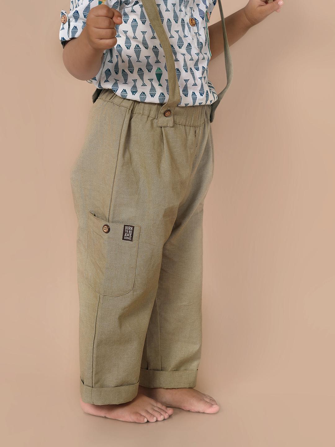 Fish Printed Shirt set with Removable Suspender Pants - Just Little Studio