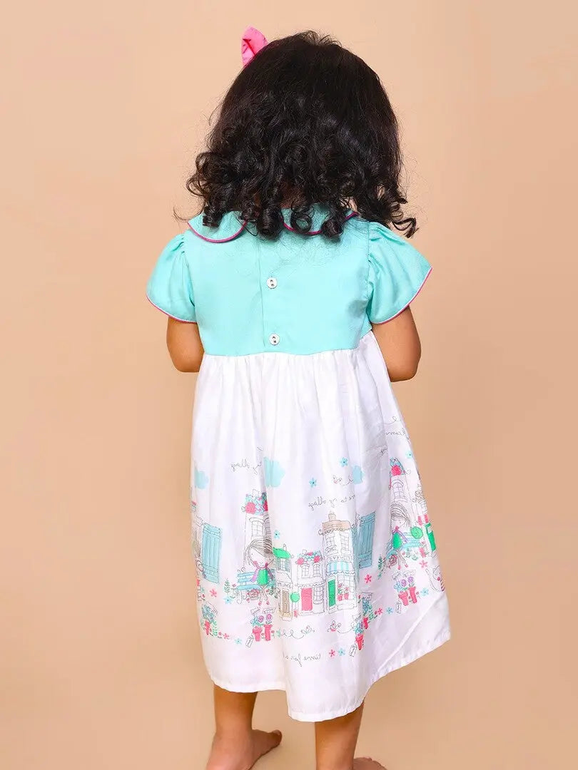 Blue & White Town Theme Frock Just Little Studio