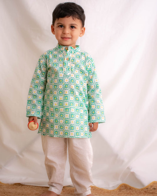 Aster Block Print Kurta Set Just Little Studio