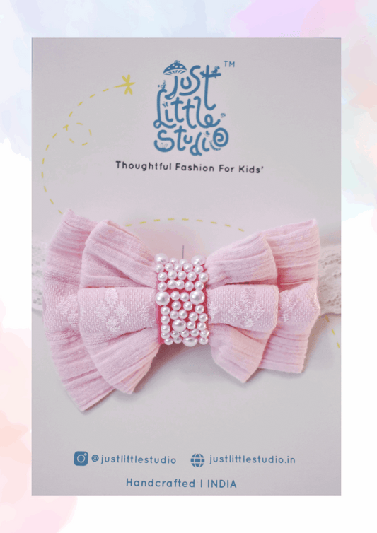 Pink Pearl Bow Elastic Hairband For Babies Just Little Studio