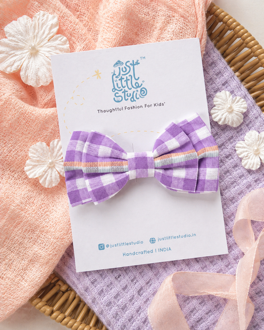Girls - Purple Handmade Checks Bow Just Little Studio