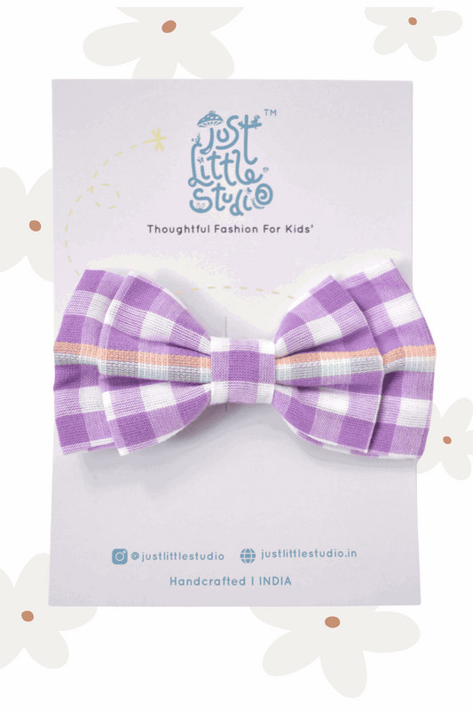 Girls - Purple Handmade Checks Bow Just Little Studio